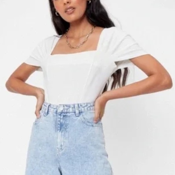 NASTY gal square enough puff sleeve bodysuit in white top - Picture 1 of 13